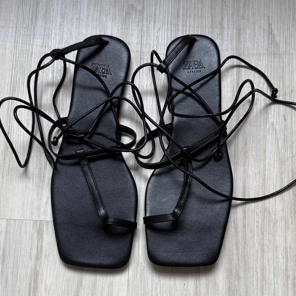 Zara Black Lace-Up Sandals
